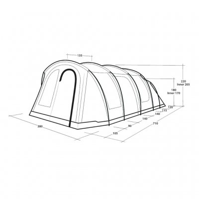 Afmetingen voor de Outwell Phoenix 6+2-tent.