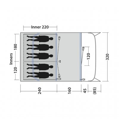 Plattegrond Outwell Monterey 5 Air familietent.