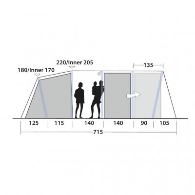 Hoogte Outwell Tennessee 6+2 Air familietent