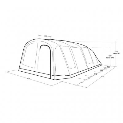 Afmetingen van de Outwell Tennessee 6+2 Air familietent