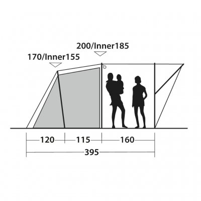 Hoogtetekening voor kampeertent Outwell Sky 4