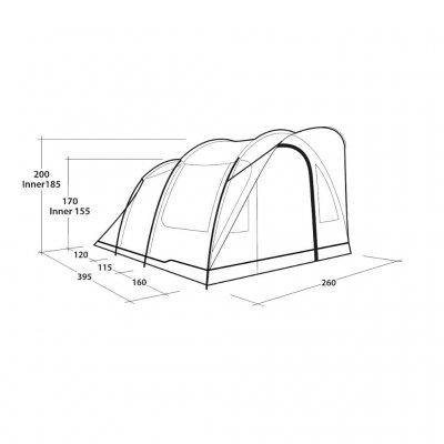 Dimensionale tekening Outwell Sky 4 Kampeertent voor 4 personen.