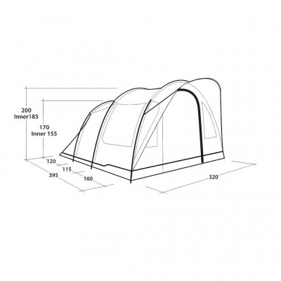 Dimensionale tekening voor de Outwell Sky 5 familietent.