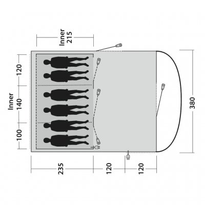 Plattegrond van de Outwell Sky 6 familietent.