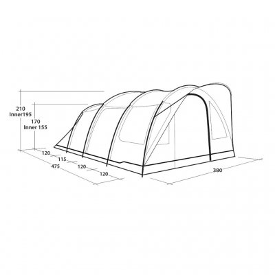 Dimensionale tekening voor de Outwell Sky 6 familietent.