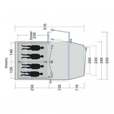 Plattegrond van de Outwell Montana 4 Air familietent.