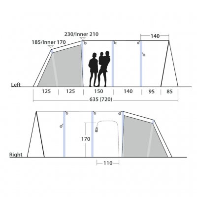 Höjdmått för familjetältet Outwell Vermont 7 Air.