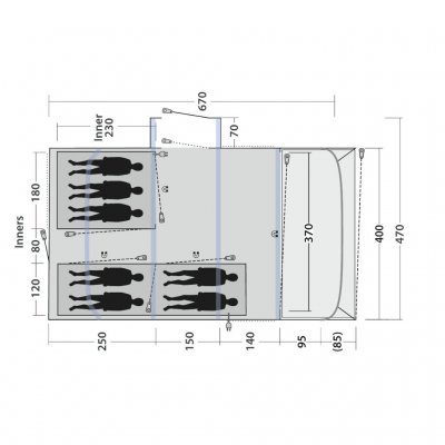 Plattegrond van de familietent Outwell Vermont 7 Air.