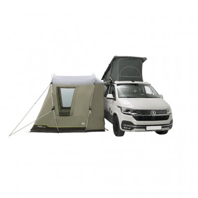 Vrijstaande tent die eenvoudig los te koppelen is en op de camping achter te laten