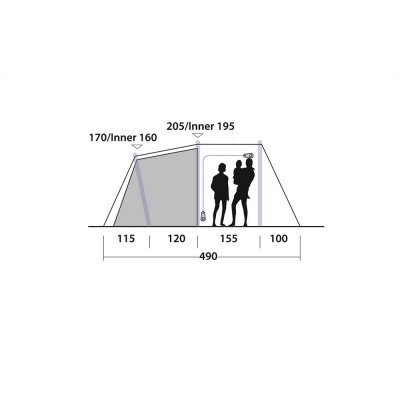 Elevation sketch for the family tent Easy Camp Base Air 500