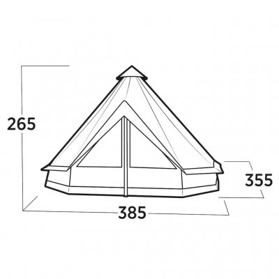 Royale nokhoogte tot 265 cm met een A-frame paal bij de ingang voor extra ruimte en comfort.