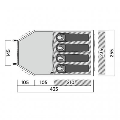 Plattegrond van binnentent en woonkamer voor Easy Camp Hidra 4