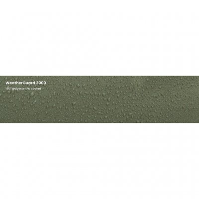 Tentdoek van WeatherGuard 3000 polyester met PFC-vrije waterafstotende werking en getapete naden, die goed bestand zijn tegen re