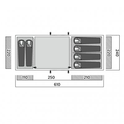 Planlösning familjetältet Easy Camp Leka Twin 6.