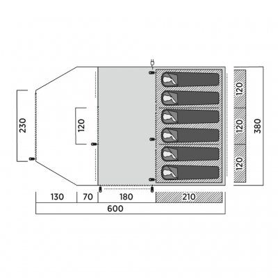 Plattegrond van de familiefavoriet onder de 6-persoons familietenten – Easy Camp Kullen 6 Air