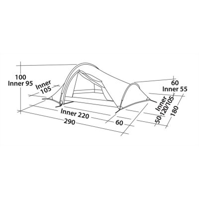 Dimensional drawing for Robens Challenger 2-person tent.