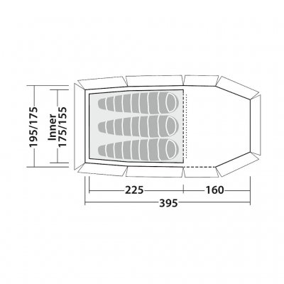 Dimensional sketch for Robens Nordic lynx 3 outdoor tent