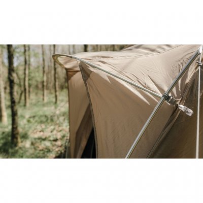 The tent has a rain-protected side entrance