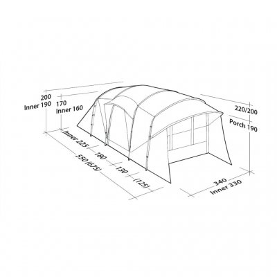 Dimensions for the camp tent Robens Eagle Rock 6+2XP.