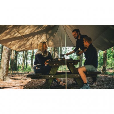 Spacious tarp with room for a table.