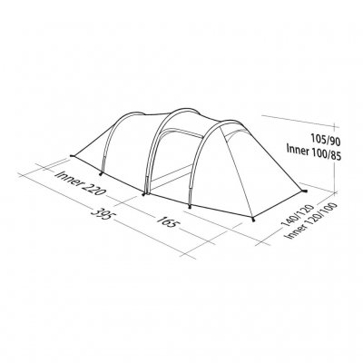 Dimensional drawing Robens Pioneer 2EX tent.