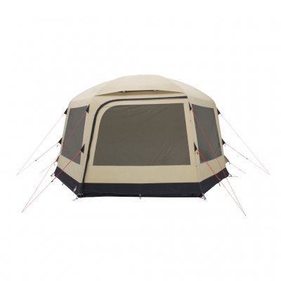 Robens Yurt with closed curtains on the front window.