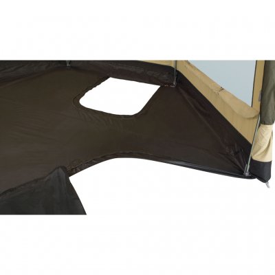 The floor can be opened for wet shoes and for placing the stove.