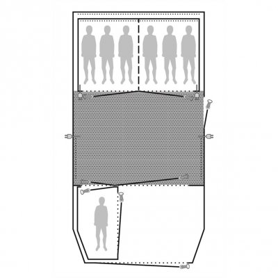 Mattan täcker hela familjetältets inre allrum.