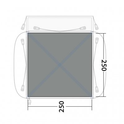 The carpet covers the family room in the car tent.