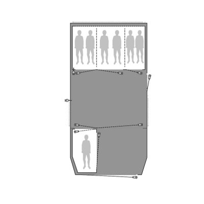 Cover sketch Outwell Mallwood 7 Floor cover with folded edges. Also provides a floor in the front room.
