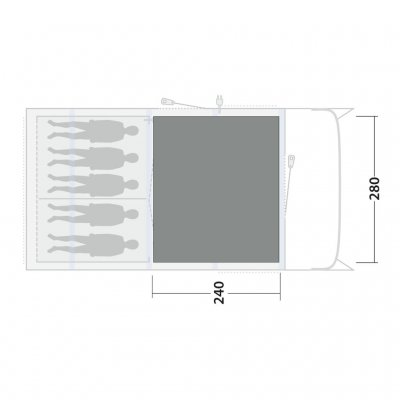 The tent mat covers the entire family room of the Outwell Moonhill 5 Air family tent.