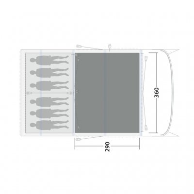 The tent mat covers the entire family room of the Outwell Hayward Lake 6 Air family tent.