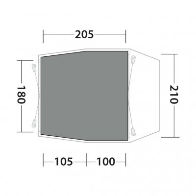 De tentmat bedekt de hele woonkamer voor de Outwell Dunecrest S tent