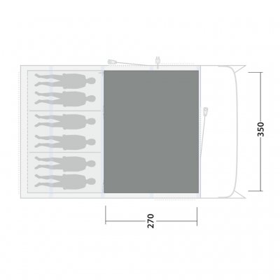 Het tenttapijt bedekt de volledige leefruimte van de familietent Outwell Colorado 6 Air