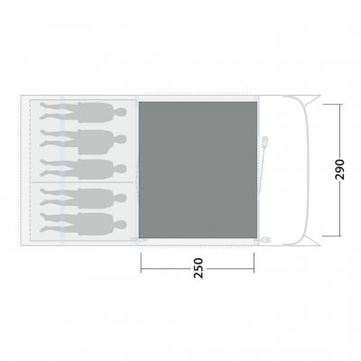 Het tenttapijt bedekt de volledige leefruimte van de familietent Outwell Florida 5 Air