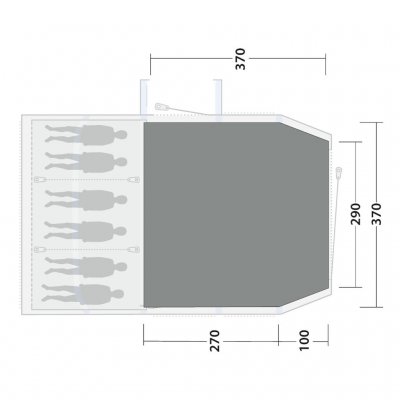 Het tenttapijt bedekt de gehele leefruimte van de familietent Outwell Montana 6 Air.