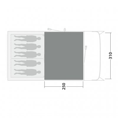 Het tenttapijt bedekt de volledige leefruimte van de familietent Outwell Denver 5 / Ohio 5 TC.