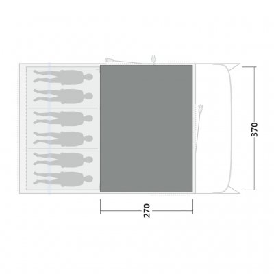 Het tenttapijt bedekt de volledige leefruimte van de familietent Outwell Denver 6