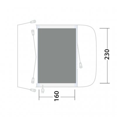 De tentmat bedekt de gehele gemeenschappelijke ruimte van de tent Outwell Santa Monica Air