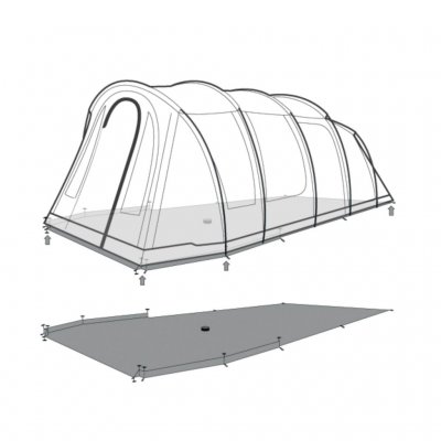Het grondzeil wordt onder de tent geplaatst.