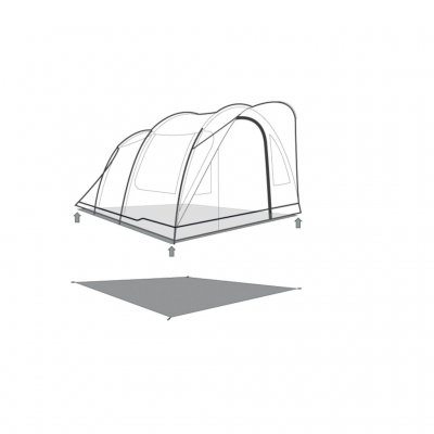 The footprint is placed under the tent during assembly.