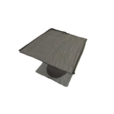 The sleeping bag is fully open to use as a blanket.