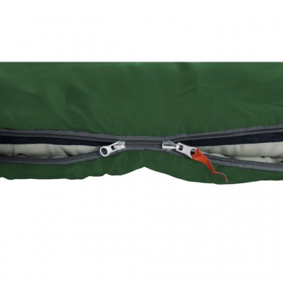 Double zippers allow the foot end of the sleeping bag to open up on hot nights.