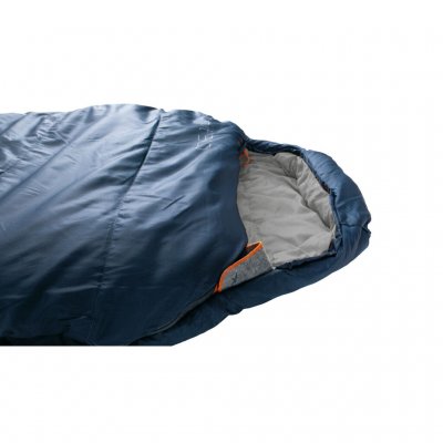 The sleeping bag has a drawstring hood
