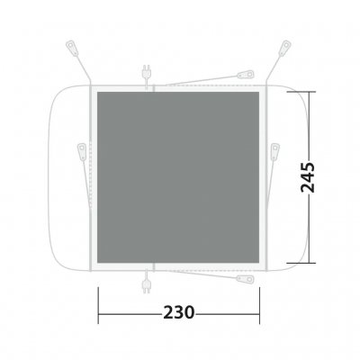 De tentmat bedekt de gehele gemeenschappelijke ruimte van de tent Outwell Armona