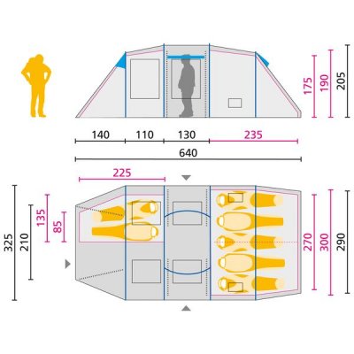 Dimensional drawing for Jack Wolfskin Travel Lodge RT tents