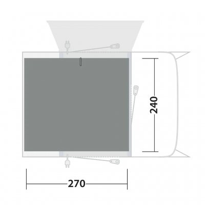 De tentmat bedekt de gehele gemeenschappelijke ruimte van de tent Outwell Talladega Air