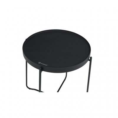 Small and practical table in waterproof plastic with steel frame.