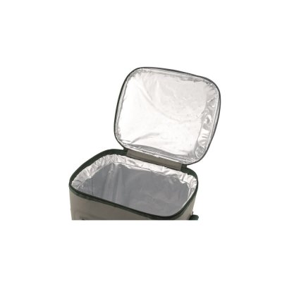 Inside the aluminum lining that is easy to clean.