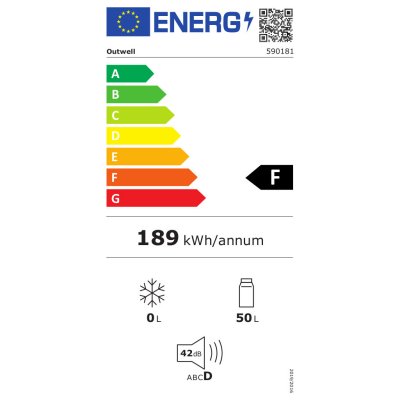 Energy label Outwell Deep Chill 50 compressor-driven cooling box.